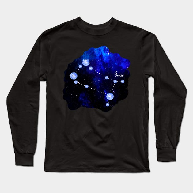 Star Signs and Birth Stones - Gemini Constellation in Sapphire Long Sleeve T-Shirt by AnnieBCreative